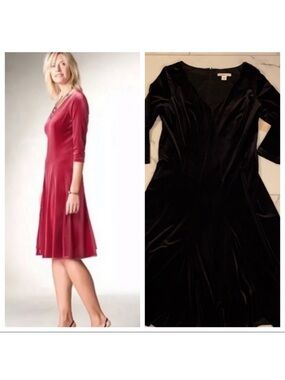 Coldwater Creek Velvet V-Neck Fit & Flare Dress - Wine